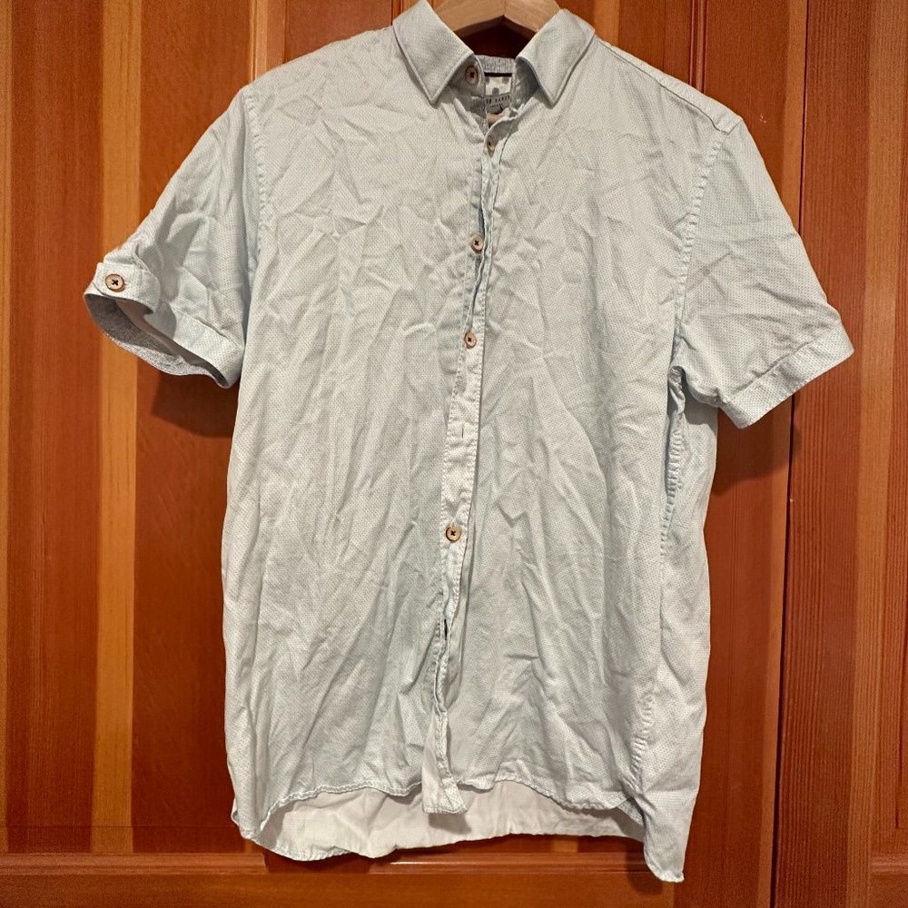 [Ted Baker] Light Blue Dotted Short Sleeve Button Up Shirt - Ted Size 5 (US 43)